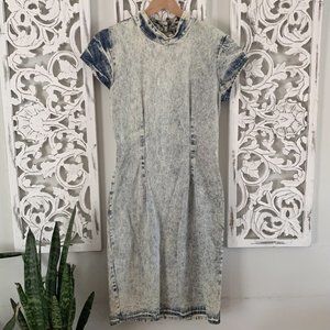 Retro 80s My Michelle Denim Dress Womens 11/12 Acid Washed Shoulder Pads